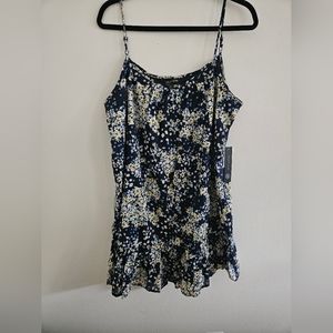 Dark blue floral ruffle dress
